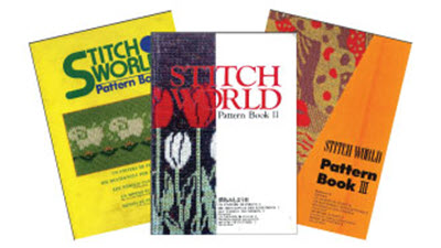Stitch World Stitch Pattern Inspiration Three Stitch World pattern book covers arranged in a collage, showcasing reference guides for machine knitting stitch patterns including tuck, slip, and fairisle techniques.