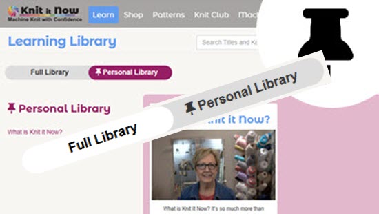 A screenshot of the Knit It Now Personal Library feature, where knitters can easily access and organize their tagged tutorials, patterns, and saved resources. Your Personal Library at Knit It Now