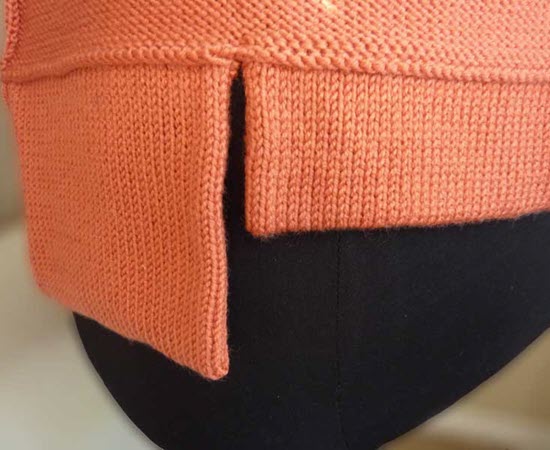 Hung Hem technique used in machine knitting to create double-layer hems Hung Hem technique in machine knitting